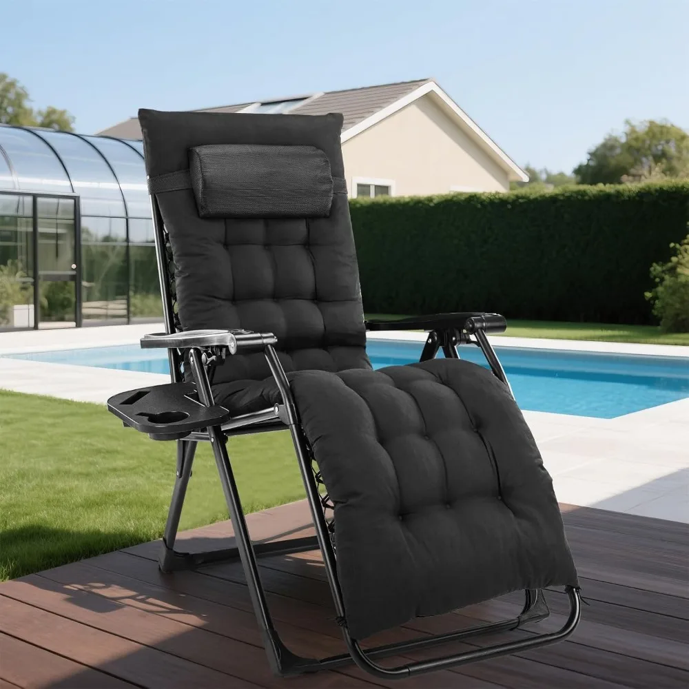 Zero Gravity Reclining Chair for Outdoor and Indoor Use with Cup Holder Trays and Removable Cushion