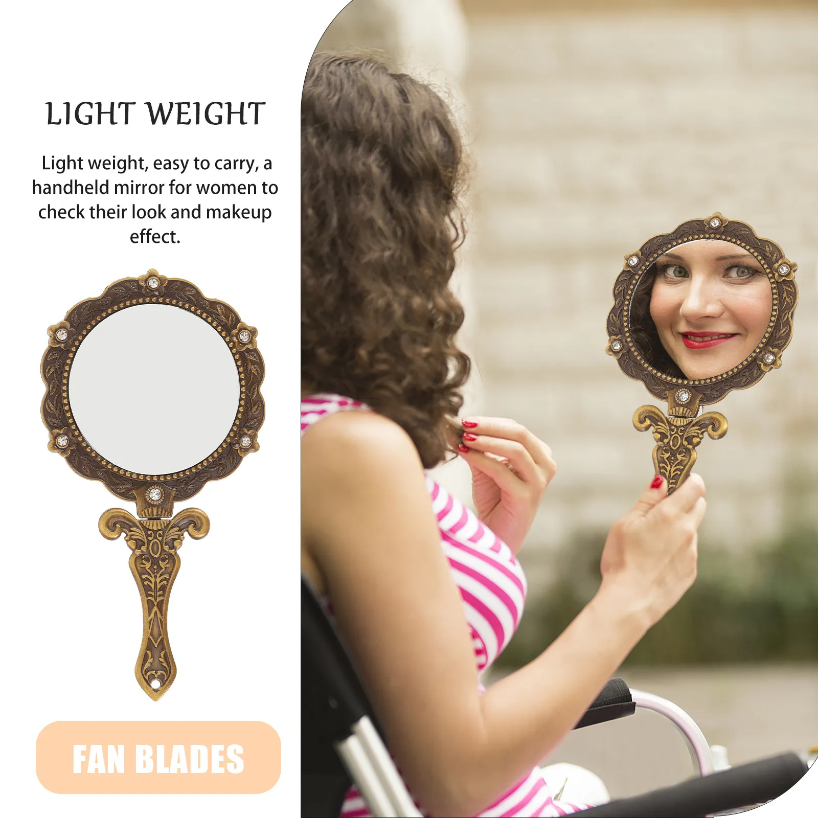 Portable Vintage Floral Hand Mirror for Women – HD Reflective Surface, Ergonomic Handle, Decorative Vanity Makeup Mirror