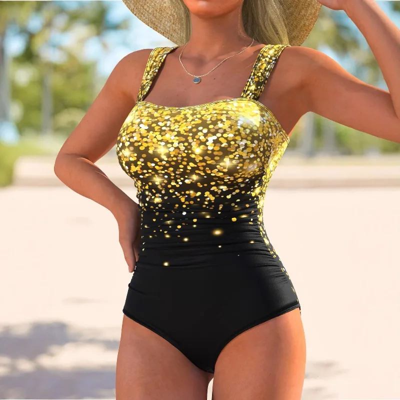 One Piece Swimsuit Swimming Suit for Women New Fashion Retro Japanese Style Backless Simple High-Waisted Beach Vacation