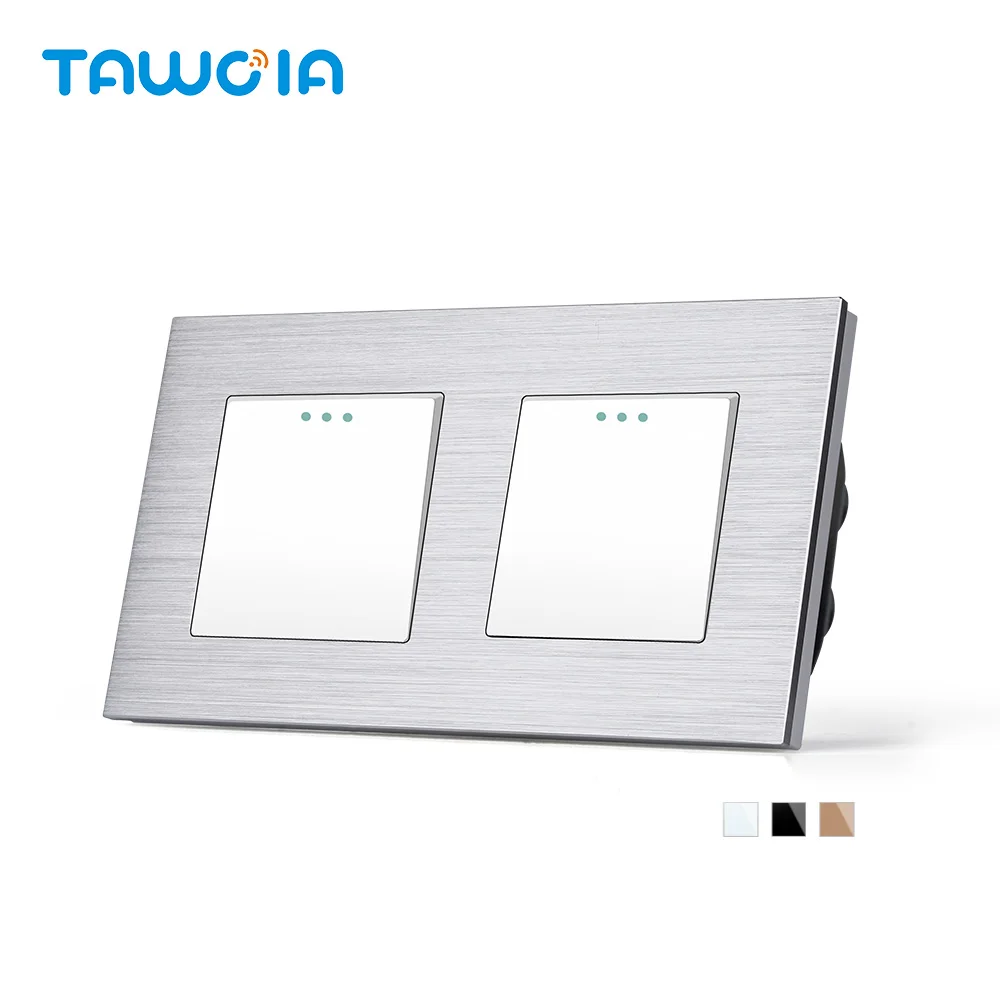 TAWOIA Luxury Aluminum Panel Double 1 2 3 4 Gang 1 / 2 Way Wall Light Push Button Light Switch 10A Push Button Switch