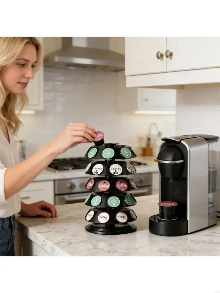 Support de service individuel en plastique ABS noir avec fonction de rotation à 360 degrés, stocke efficacement 40 portions de café JOMD