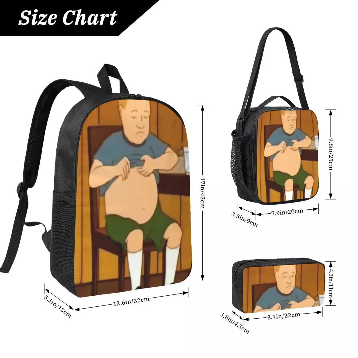 3Pcs Kings Of The Hills School bags Set for Boy Girl Pencil Boxes Backpack Sets with Lunch Box For School Students Daypack