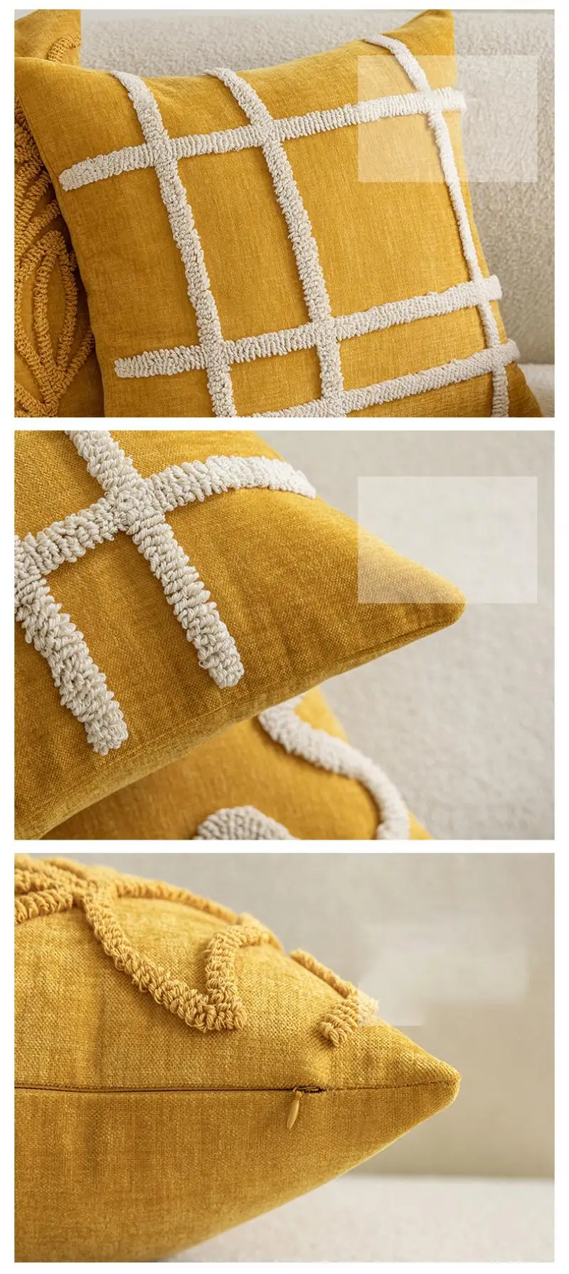 45x45cm Einfacher gelber runder Plüsch-Kissenbezug aus Baumwolle für Sofa und Wohnzimmer, Kopfteilkissenbezüge – Detail 4