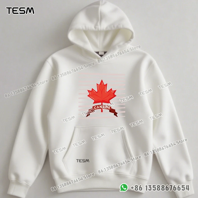 TESM Men Women Hoodie Maple Leaf And Striped Print Trendy Sweatshirt Parent-child Sports Top Party Pullover Long - Sleeves
