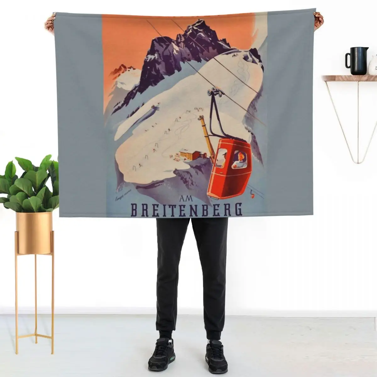 Vintage German Gondola Sport Ski Travel poster Throw Blanket Flannels Softest sofa bed Fashion Sofas Heavy Sofas Blankets