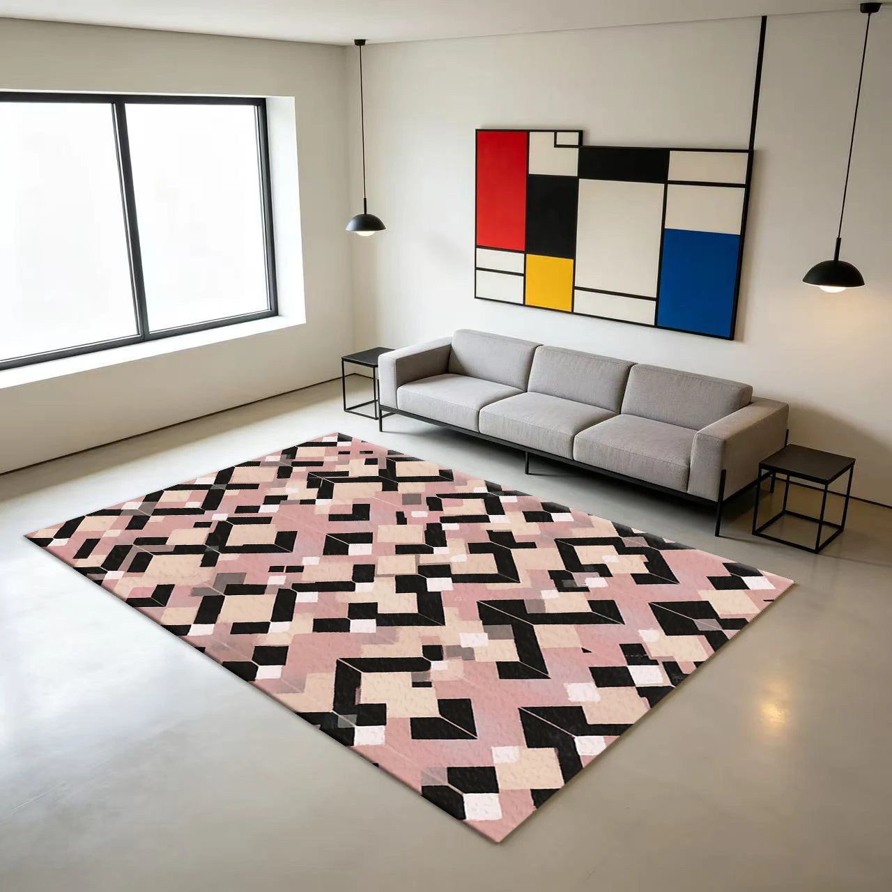 พรมปูพื้นลายเพชรเรขาคณิตสีชมพู - Printed Rug Abstract บทวิจารณ์และราคา