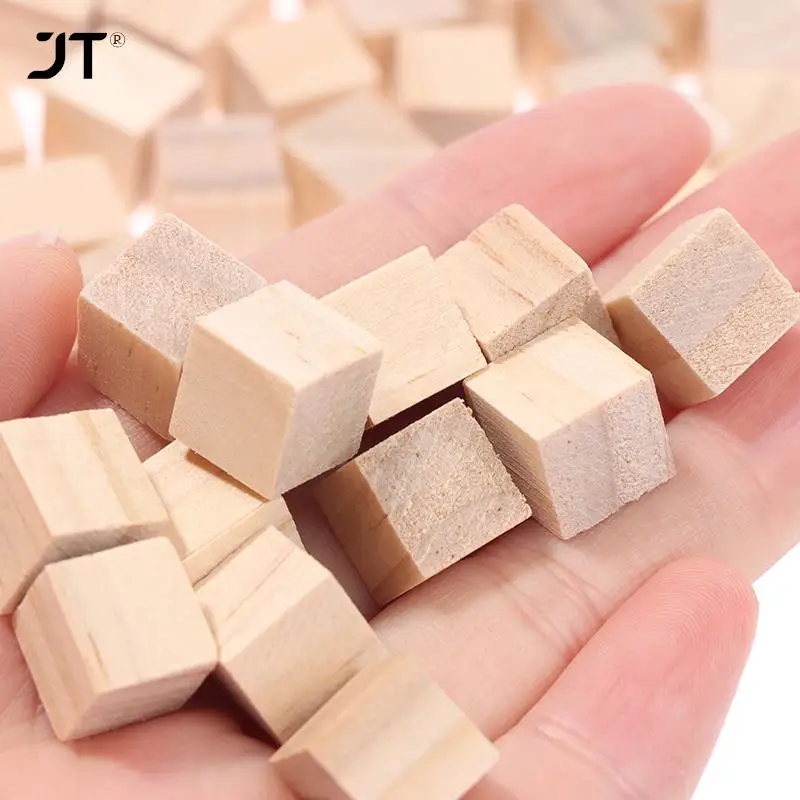 100pcs 1cm Unfinished Blank Mini DIY Wooden Square Blocks Wood Solid Cubes for Kids Craft Toy Puzzle Making Material