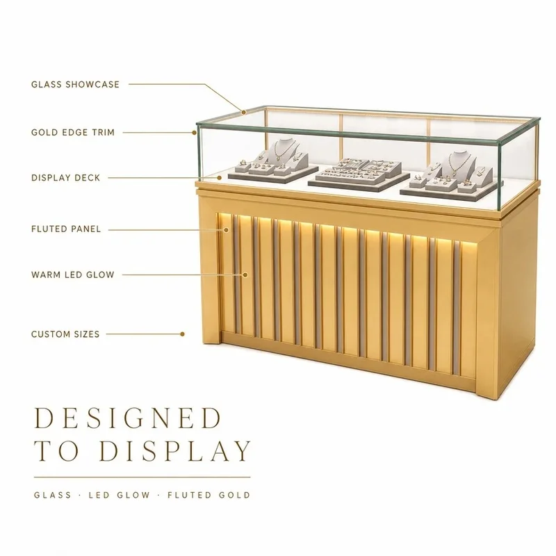 custom.Commercial Jewelry Display Cabinet Wood Metal Glass LED Modern Showcase Jewelry Store Retail Fixture