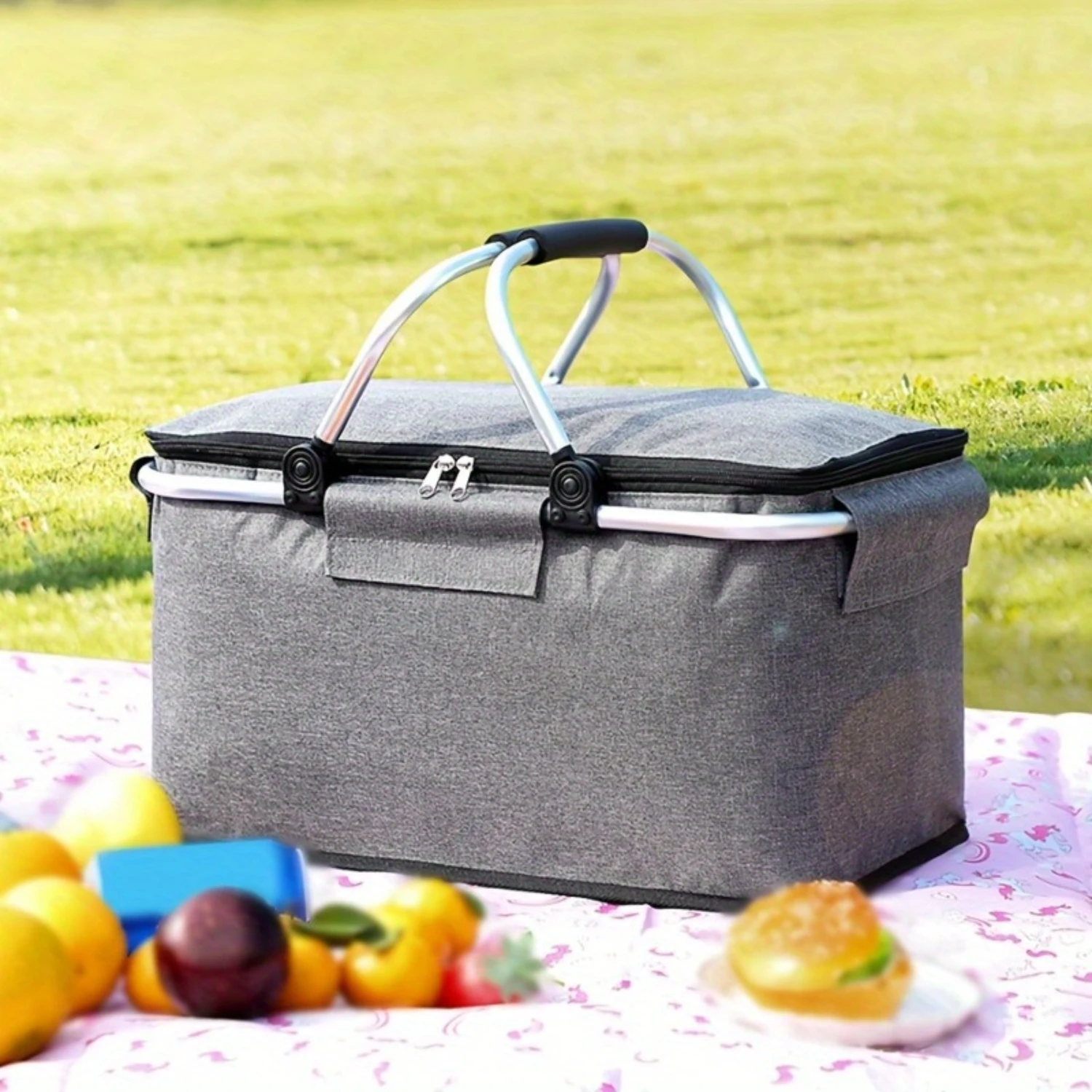 

Extra-Durable Insulated Picnic Basket - Foldable & Spacious With Ice Pack For Outdoor Adventures, Camping, Beach Trips | Perfect