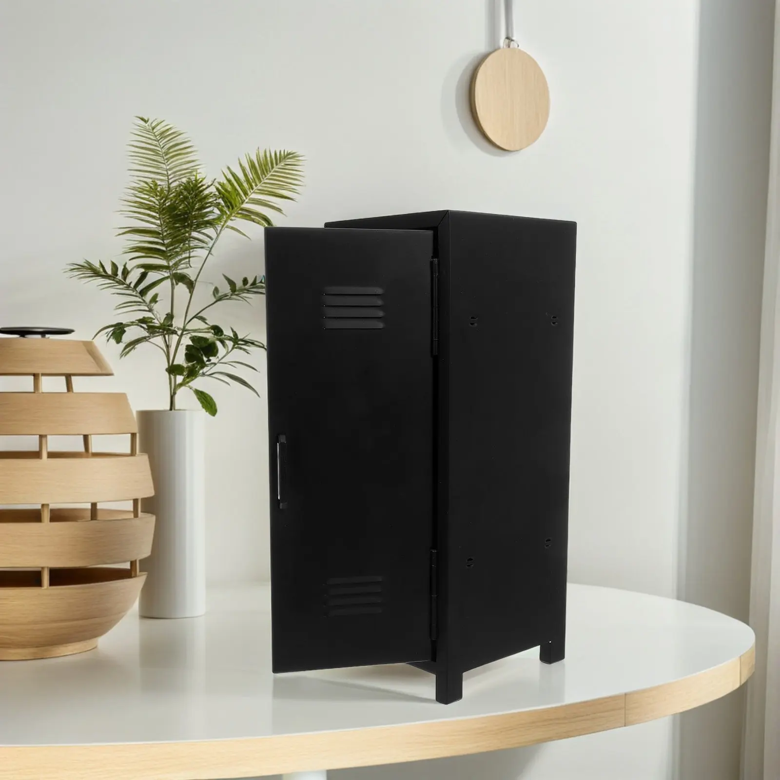Lockable Small Metal Storage Cabinet Desktop Organizer Vertical Lock Box for Office Bedroom Living Room Metal Desk Organizer