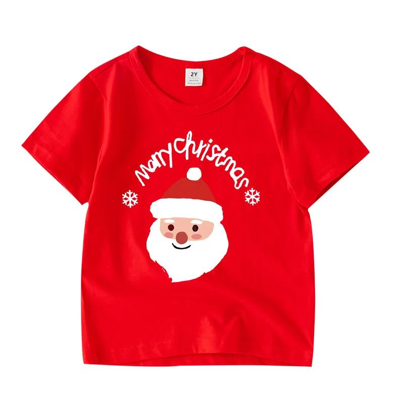 

Красная футболка с короткими рукавами с рождественским принтом для мальчиков, футболка с половиной рукавов для девочек, рождественская одежда, детская одежда, детская одежда