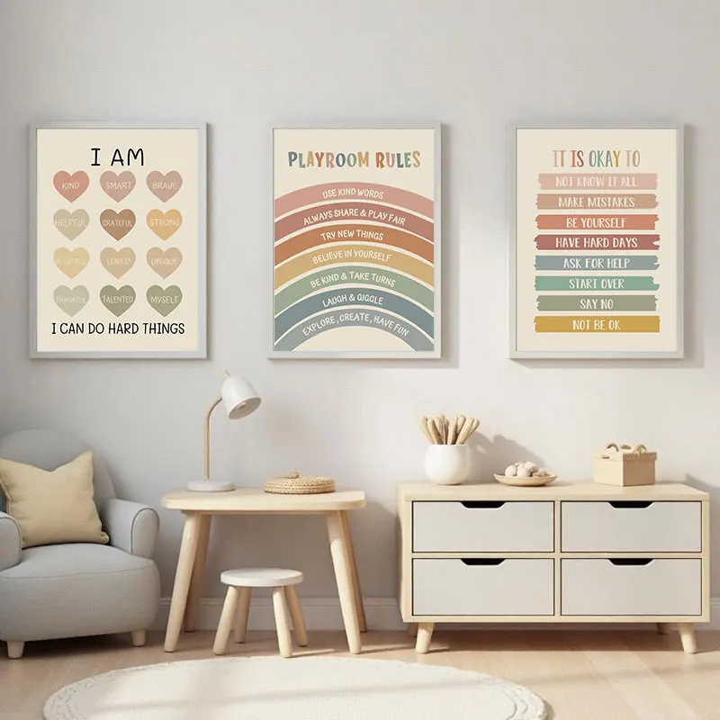 Rainbow Pattern Educational Quotes Canvas Art Poster Prints Nursery Playroom Inspirational Wall Decorative Picture Home Decor