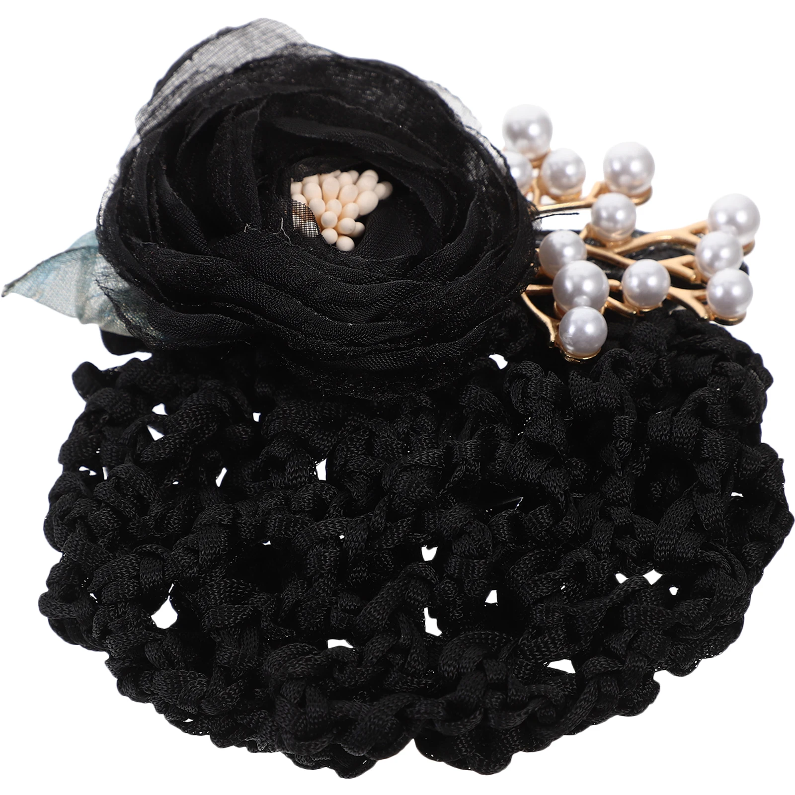 

Floral Hair Bun Cover Red Thick Mesh Fabric Net Pocket Clip Accessories Women Hairnets Dance Buns Styling Tool