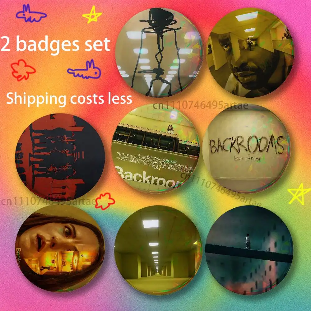 The B-Backrooms movie 2026 2-piece set Pins Backpack Clothes Jewelry Accessories Cartoon Round Brooch Button Badge Gifts