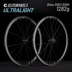 ELITEWEELS 1282g Ultralight Road Bike Carbon Fiber Wheelset Tubeless Rims BITEX Straight Pull Hubs 38mm Wheel Frame High Bike