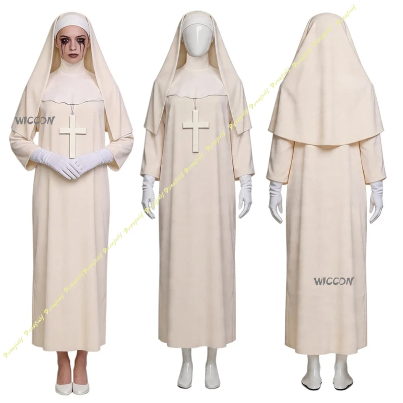 

Off White Nun Cosplay Costume Halloween Role Play Outfit The Conjuring Themed Fancy Dress