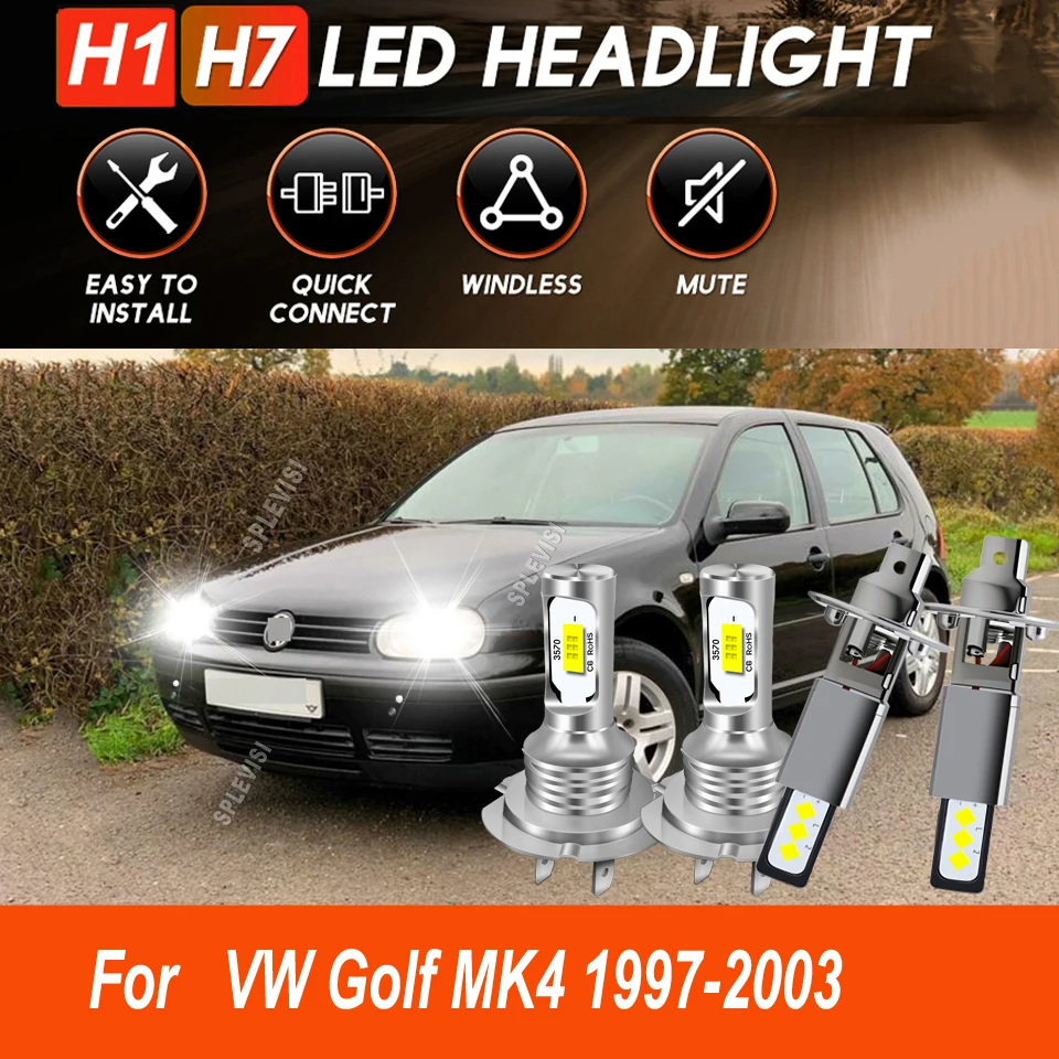 

LED Headlight High Low Bulbs - Over 5,0000 Hours Lifespan & Quick Connect For VW Golf MK4 1997 1998 1999 2000 2001 2002 2003