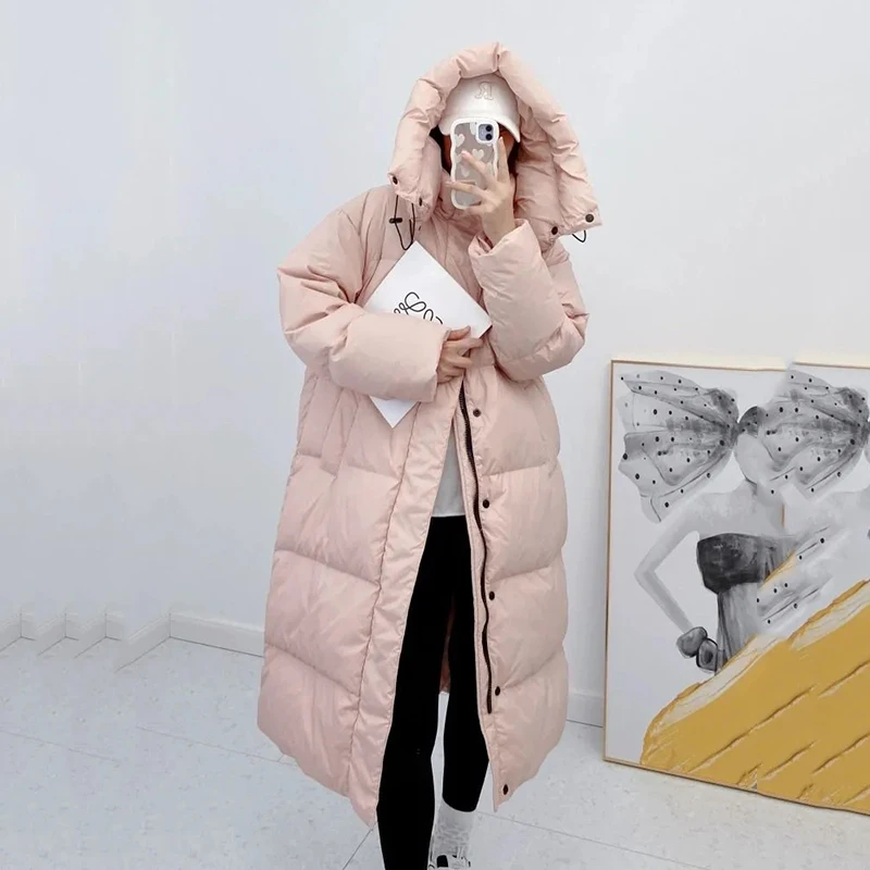 2023 Winter Women Hooded Snow Parkas 90% White Duck Down Coat Thick X-Long Puffer Winter Female Long Loose Warm Jacket Overcoat