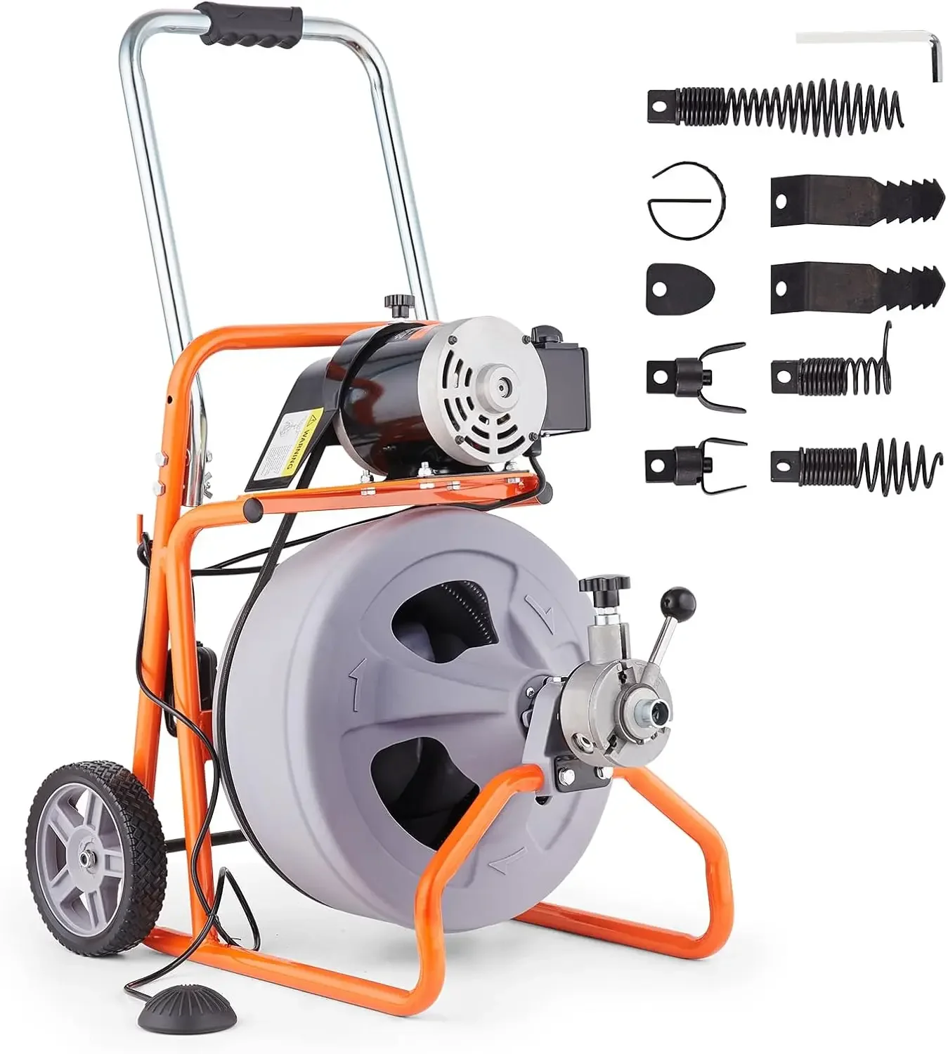 

Drain Cleaner Machine 100FT x 1/2 Inch, Auto Feed Sewer Snake Drain Auger on Wheels, Portable Drain Cleaning Machine