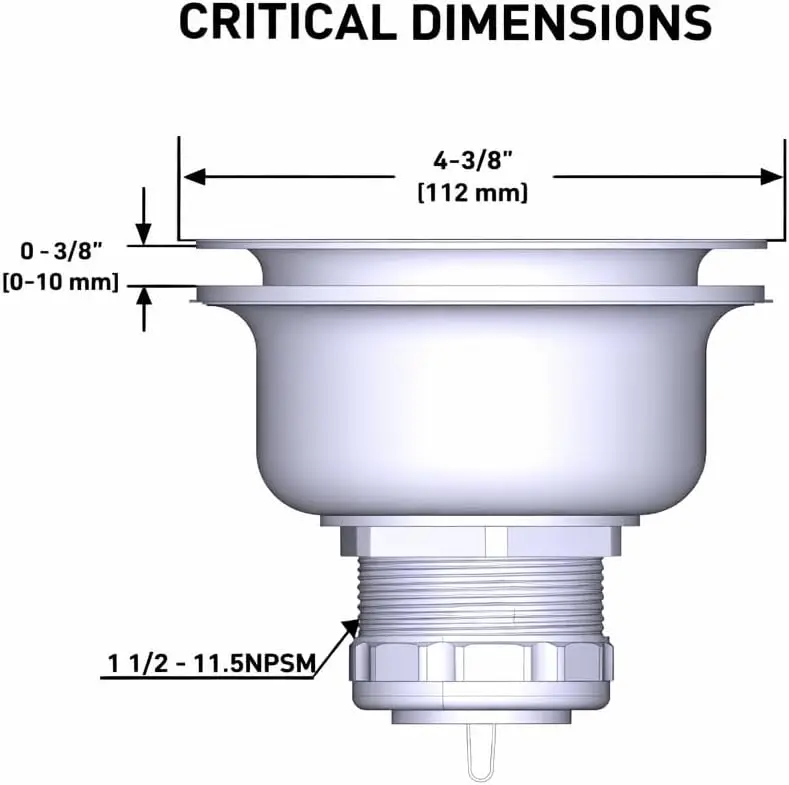 Kitchen Sink Strainer Basket with Drain Assembly, Stainless Steel, Fits Standard 3-5/8