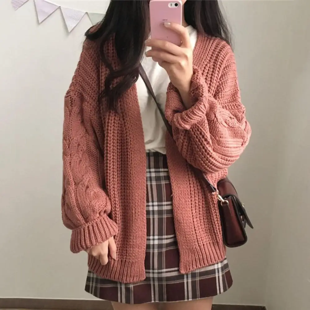 Women Coat Cozy Women's Winter Knitted Cardigan with Long Twisted Sleeves Soft Warm Solid Color Sweater Coat for Weather One