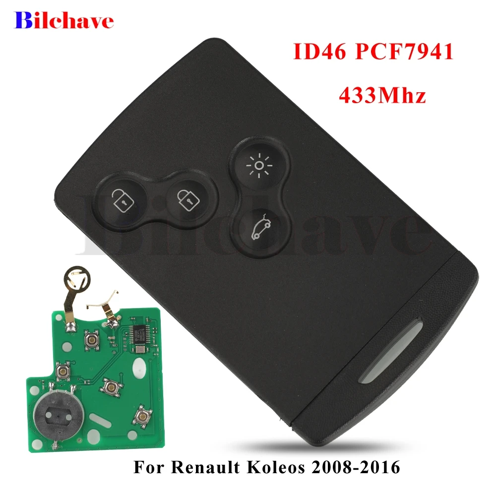 

jingyuqin ID46 PCF7941 433Mhz ASK 4 Buttons Car Remote Control Key For Renault Koleos 2008-2016 Non-Hands Free Keyless Card