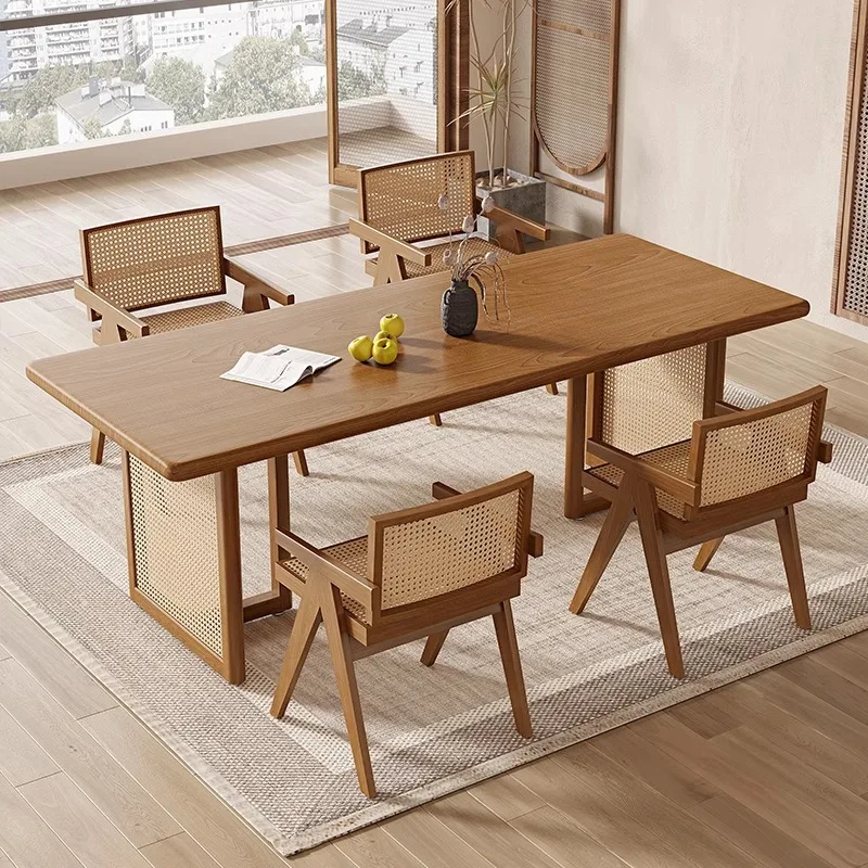 Wind solid wood rattan dining  household small apartment eating table log tea room table Japanese style