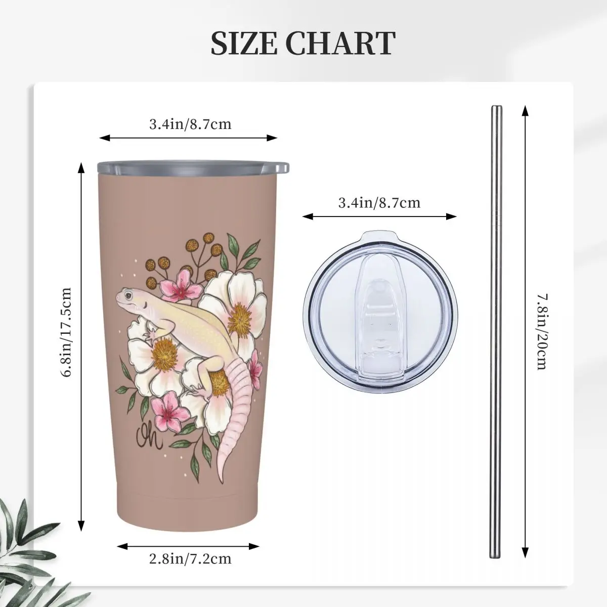 Leopard Gecko Murphy's Patternless With Florals Stainless Steel Tumbler Vacuum Insulated Mug Thermal Cold Bottle Straw With Lid