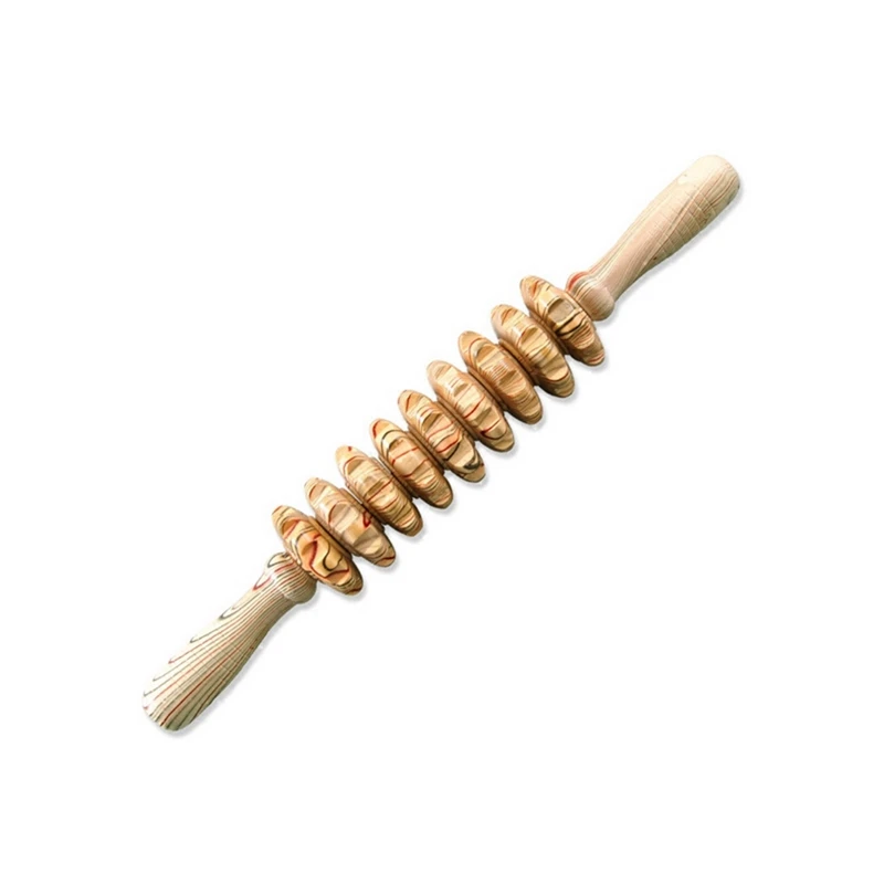 9-Wheel Wooden Abdomen Massage Roller Muscle Relax Body Anti Cellulite Acupuncture Massager