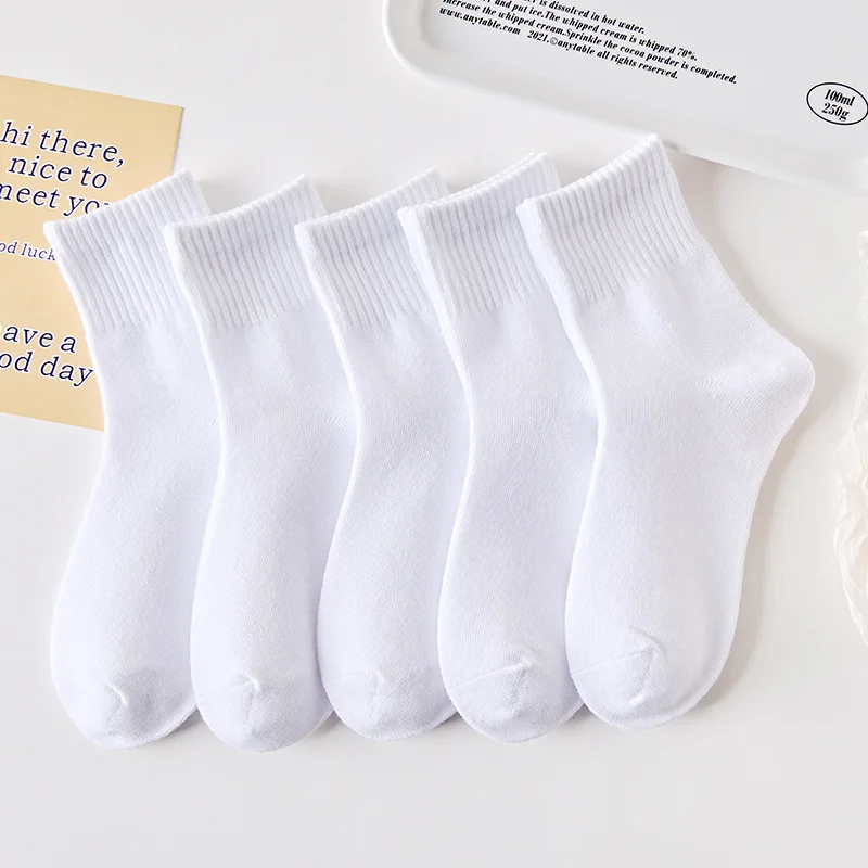 Thicken Cotton White Socks 3-12Years Children Middle Tube Sock Boys Girls Spring Autumn Sweat-Absorbing Breathable Sports Socks