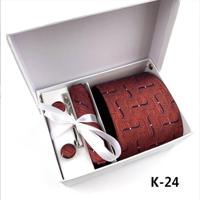 GUSLESON Weiß Geschenk Box Hohe Qualität Krawatte Set Krawatte Taschentuch Manschettenknöpfe Krawatte Clip Set für Hochzeit Party Männer Geschenke