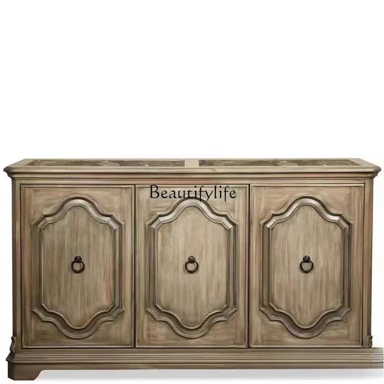 

American Country Retro Distressed Sideboard New Classical Solid Wood Decorative Entrance Hallway Cabinet