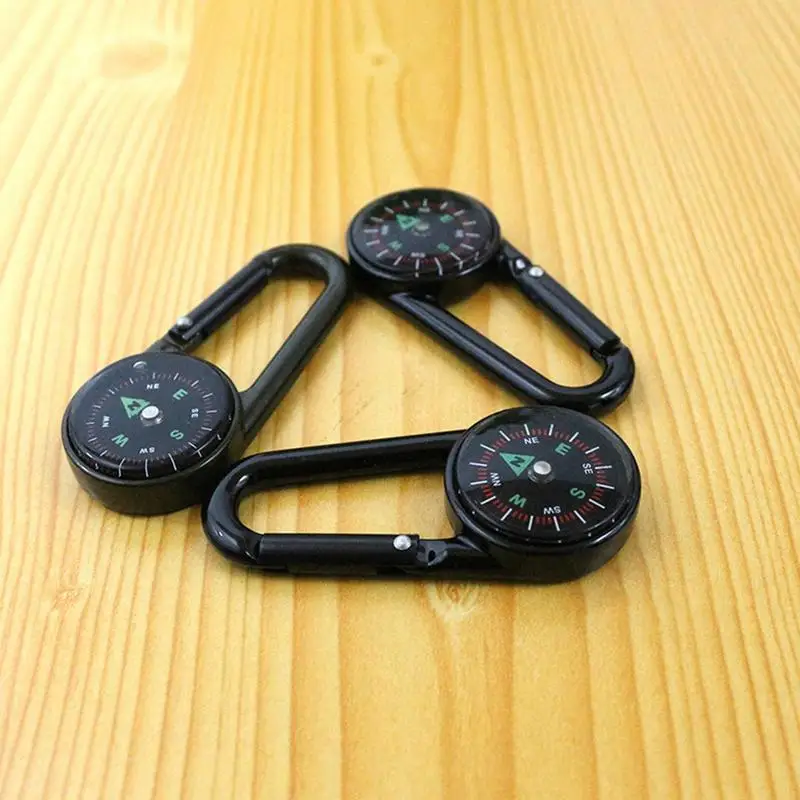 Outdoor Mountaineering Buckle Compass Pointer Mini Keychain Hydro Thermograph Compass Key Hook Camping Tool Compass Carabiner