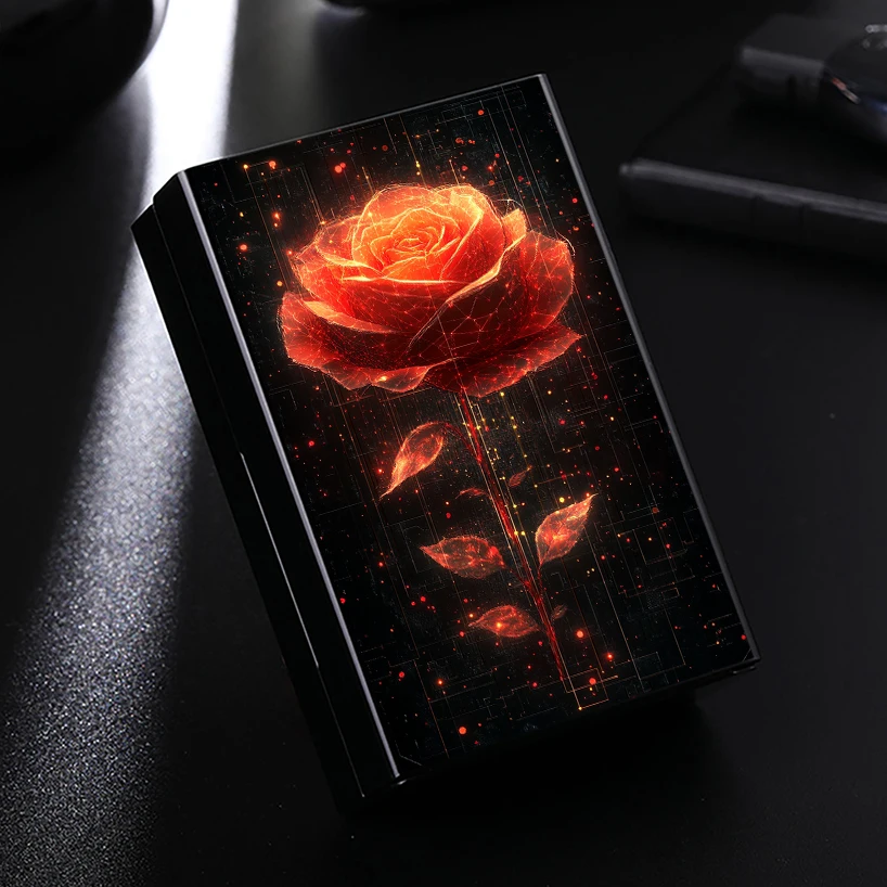 

Slim Aluminum Cigarette Case, Golden Roses/Starry Sunflower/Dark Romance Roses Design, Elegant Pocket Box For Cigarettes