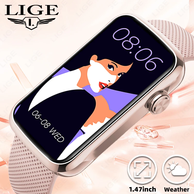 LIGE Smart Bracelet Multifunctional Smart Watch Full Touch Clock 24H Heart Rate Health Monitoring Music Control smart watch Men