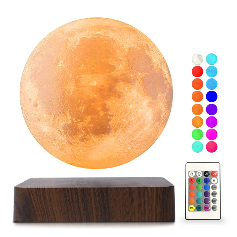 16 Colors Magnetic Levitation Moon Lamp Touch Floating 3D LED Printing Bedroom Bedside Atmosphere Desk Lamp Friends Gift