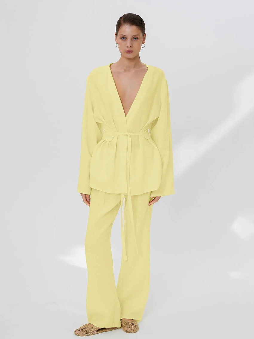 

Marthaqiqi зимние женские ночные рубашки комплект халат с длинными рукавами сексуальная ночная рубашка с v-образным вырезом на шнуровке пижамы брюки повседневный женский пижамный костюм