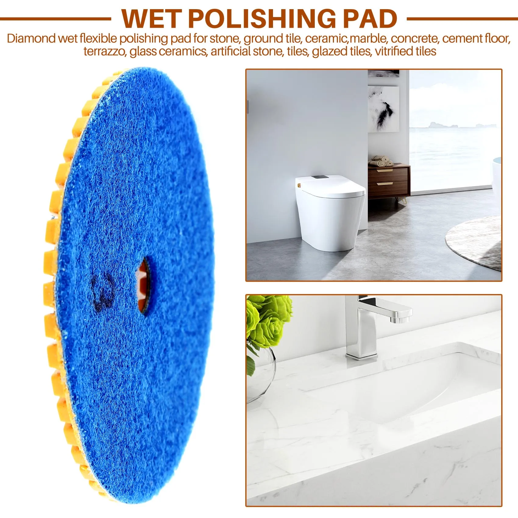 Diamante Flexível Wet and Dry Polishing Pads, 3 Step Floor Polish para Stone Marble Tile, 100mm, 3 Pcs