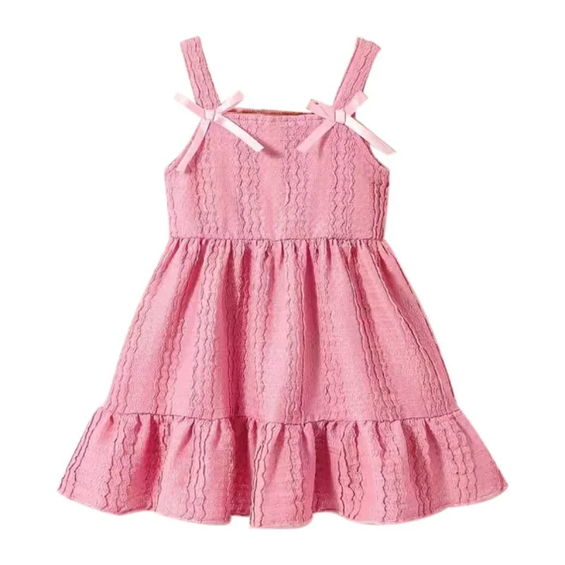 

0-3 Years Baby Girls Pink Bowknot Dress Infant Summer Party Princess Dress Girls' Suspender Beach Sundress