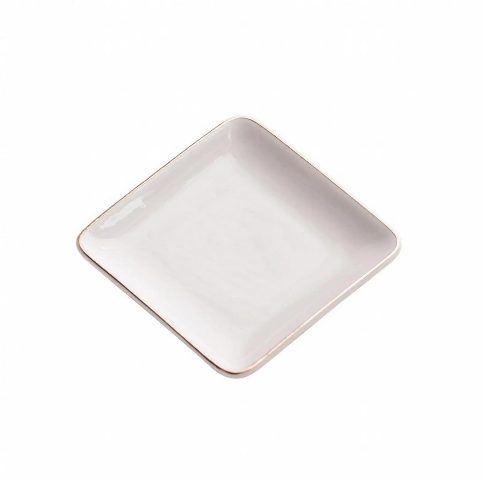 White Ceramic Jewelry Tray Gold Rim Dish for Rings Earrings Necklaces Keys Holder for Dresser Vanity Table Organization