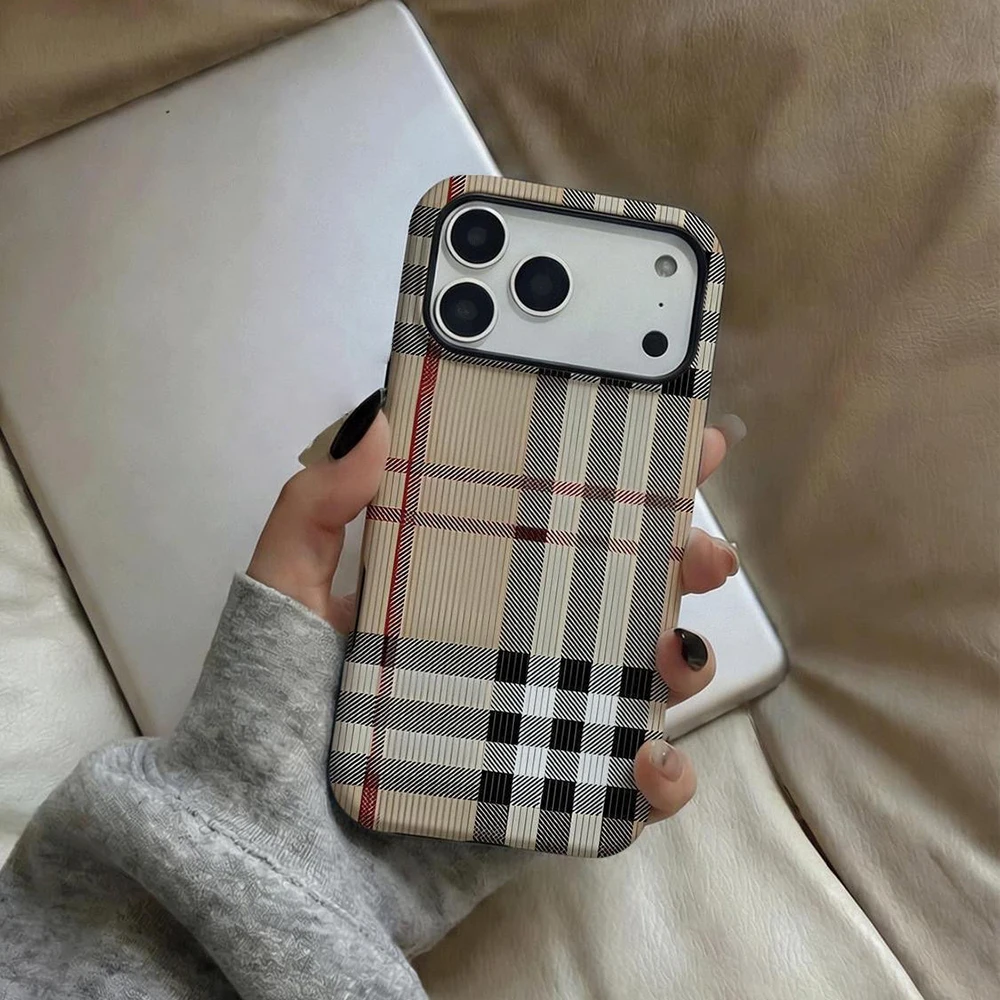 LALA Stylish Plaid Korean Style Phone Case for Samsung Galaxy S20 S23 S24 S25 S26 FE Plus Ultra Edge 4G 5G Luxury Double-layer