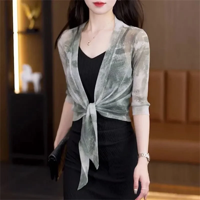 2026 Mesh Jackets Women Half Sleeve Slim Summer Outwear Sun-protection Korean Style Elegant Leisure All-match Women's Clothing