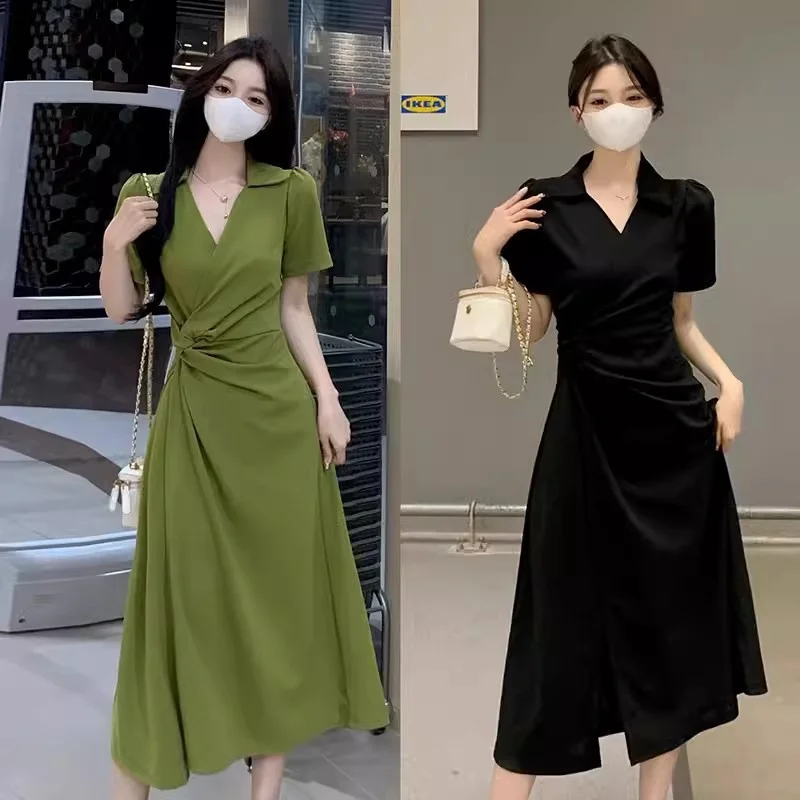 2024 Summer New Women's Fashion French Waist Wrapping Belly Covering Slim Skirt Fat mm High end Polo Dress Female Commuter WLF