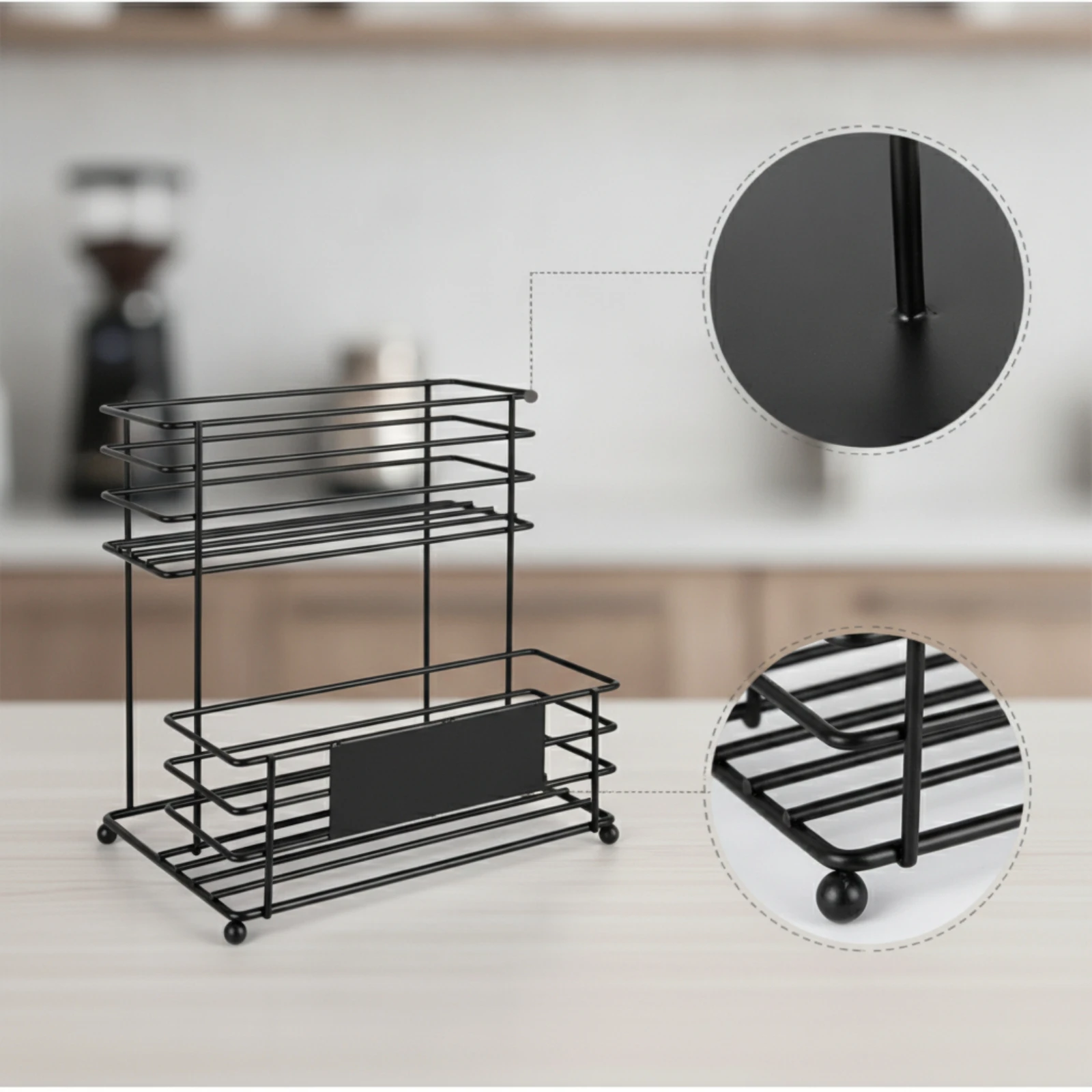 Coffee Syrup Rack Double-Layer Syrup Rack with Wheels Coffee Bar Organizer Mobile Display Shelf Countertop for Baristas, Cafes