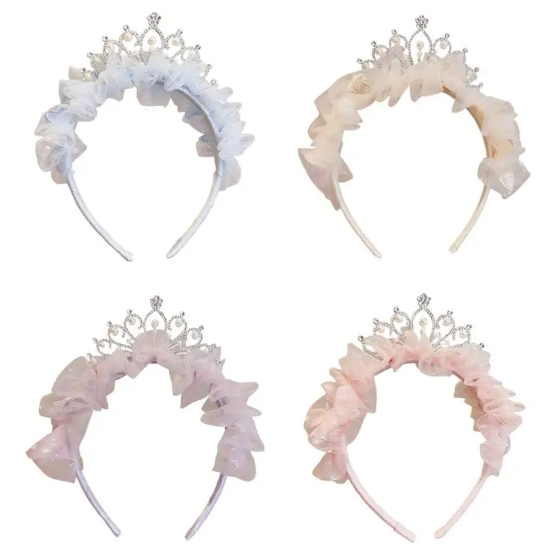 

31BB кружевные повязки на голову с королевскими коронами для маленьких девочек, фатиновая повязка для волос для детей, вечерние