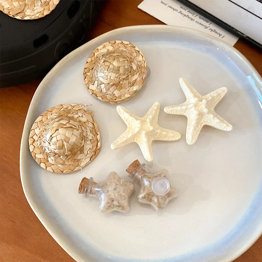 6 Pcs/set Resin Starfish Croc Shoe Charms Vacation Detachable DIY Drift Bottle Rattan Straw Hat Shoe Decorations Beach Holiday K