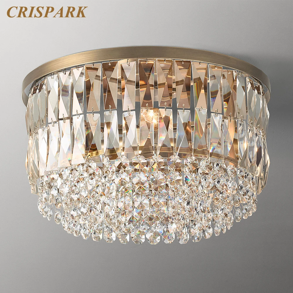 Crystal Round Ceiling Light for Living Room Portia Flushmount Modern Alaine Prism Cristal Ceiling Chandelier Bedroom Brass Lamps