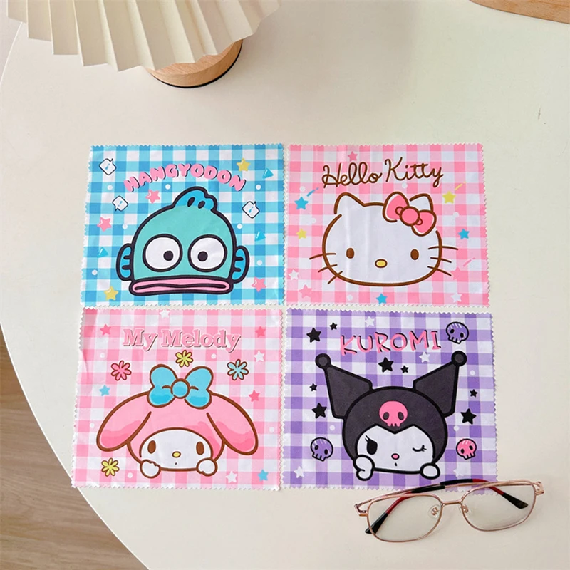 Sanrio-paño para gafas de Hello Kitty, paño de limpieza de pantalla Kawaii Kuromi Cinnamoroll Pochacco, bonito regalo para niñas