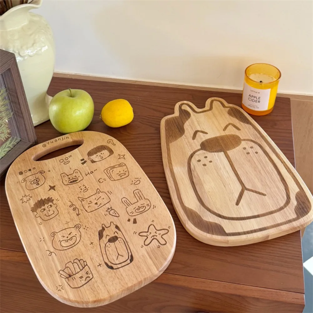 Tabla de cortar de madera tallada multiusos, patrón de dibujos animados, bloque de cortar colgante, plato de Pizza de forma Irregular, comida para bebé