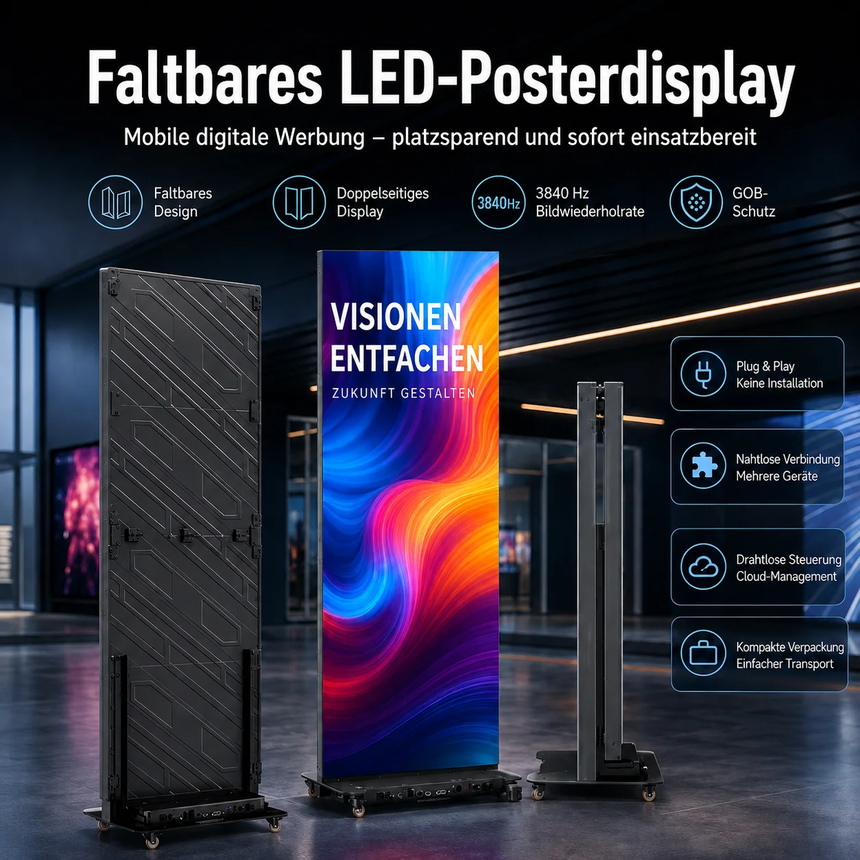 High Quality P2.5 GOB LED Poster Display Foldable Indoor Advertising Screen with 800cd/m Brightness and 5-Year Warranty